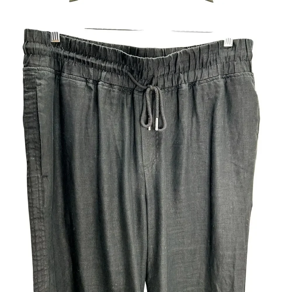 Quince womans linen black pull on pants XL wide leg high rise lagenlook lounge
